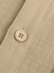 Men Patched Pocket Button Half Placket Top - Khaki - View 5