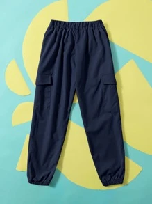 SHEIN Leap Crew Tween 男童侧袋弹性袖口休闲工装裤