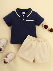 男嬰拼接邊POLO衫和短褲