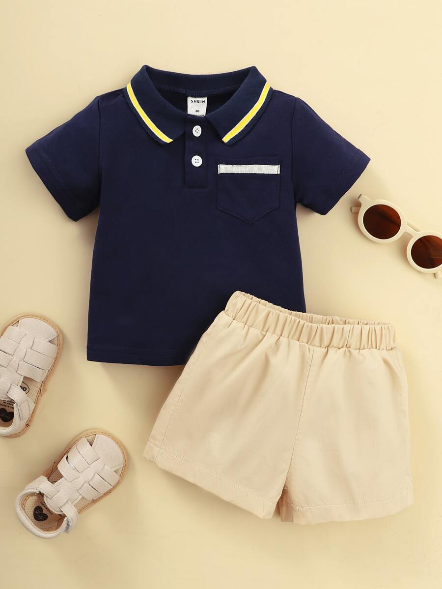 男嬰拼接邊POLO衫和短褲