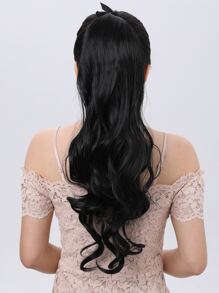 Tóc đuôi ngựa dài 20 inch màu đen nâu gợn sóng kẹp quanh tóc bằng sợi tổng hợp cho phụ nữ (1 chiếc, màu đen nâu) - màu đen - Xem 2