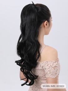 Tóc đuôi ngựa dài 20 inch màu đen nâu gợn sóng kẹp quanh tóc bằng sợi tổng hợp cho phụ nữ (1 chiếc, màu đen nâu) - màu đen - Xem 3