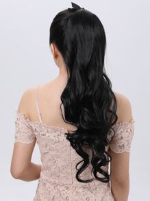 Tóc đuôi ngựa dài 20 inch màu đen nâu gợn sóng kẹp quanh tóc bằng sợi tổng hợp cho phụ nữ (1 chiếc, màu đen nâu) - màu đen - Xem 5