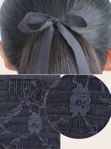 Tóc đuôi ngựa dài 20 inch màu đen nâu gợn sóng kẹp quanh tóc bằng sợi tổng hợp cho phụ nữ (1 chiếc, màu đen nâu) - màu đen - Xem 4