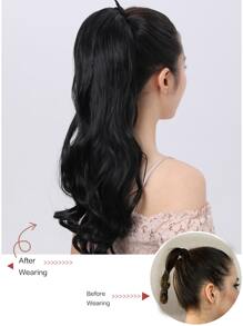 Tóc đuôi ngựa dài 20 inch màu đen nâu gợn sóng kẹp quanh tóc bằng sợi tổng hợp cho phụ nữ (1 chiếc, màu đen nâu) - màu đen - Xem 6