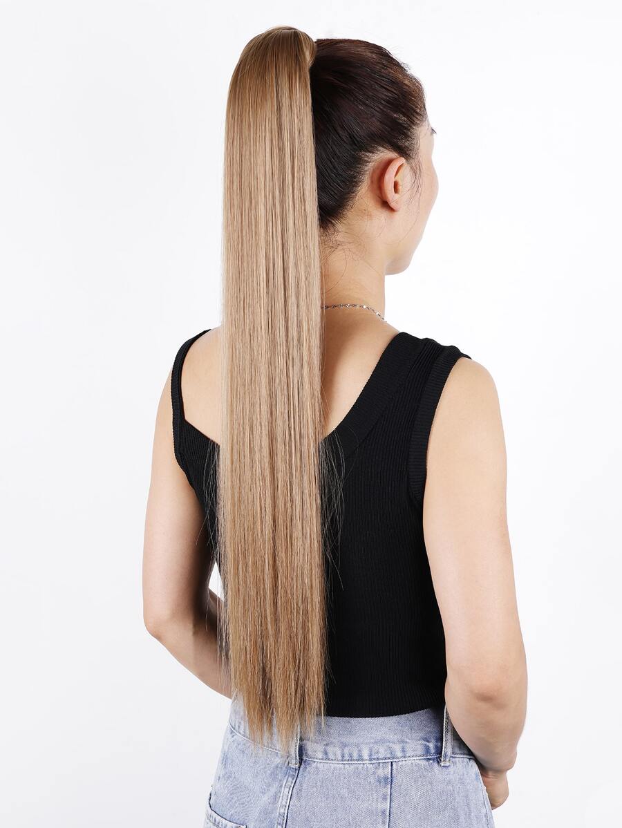 直長馬尾接髮 26英寸環繞式合成馬尾髮片馬尾接髮假髮女女孩 - Light Brown - 查看 1