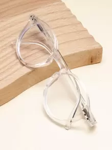 1pc Unisex Kids' Oval Frame Retro Style Glasses Suitable For Daily Reading And Computer Use - Clear - View 1