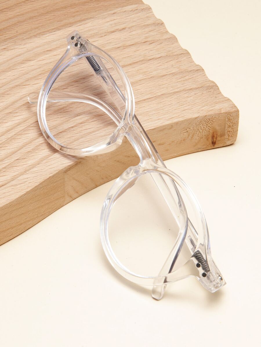 1pc Unisex Kids' Oval Frame Retro Style Glasses Suitable For Daily Reading And Computer Use - Clear - View 1