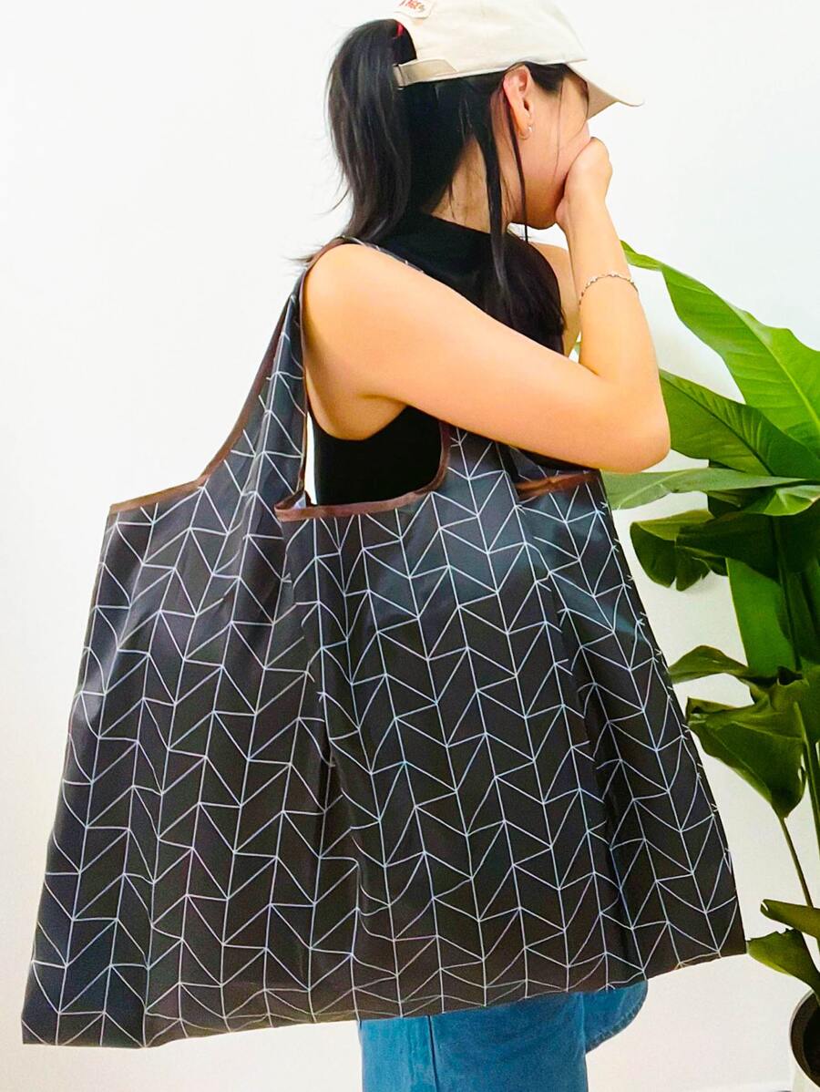 Saco de compras Impressão geométrica Grande capacidade - Preto e Branco - Visão 1