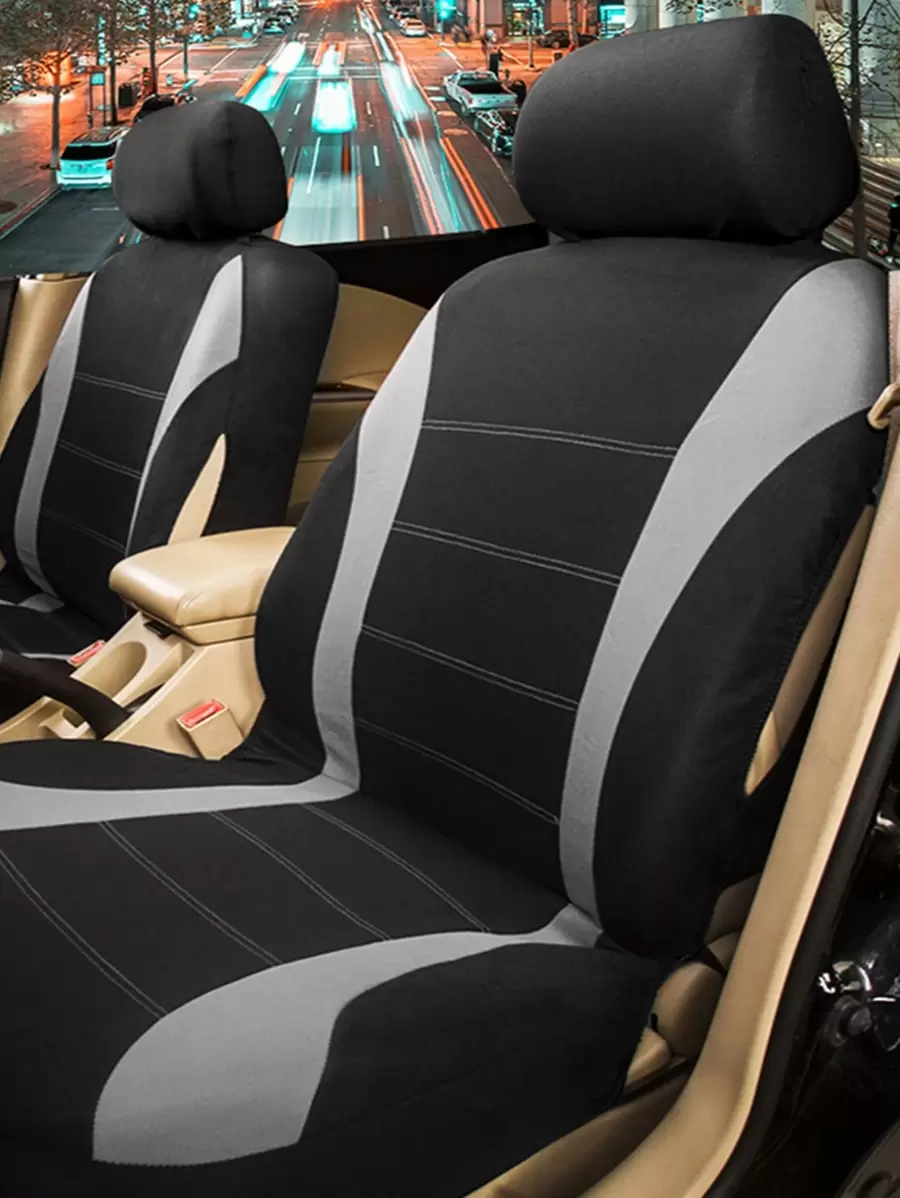 2 Miếng Họa tiết đường kẻ Ô tô/xe hơi Mặt trước Chỗ ngồi bìa - màu đen - Xem 1