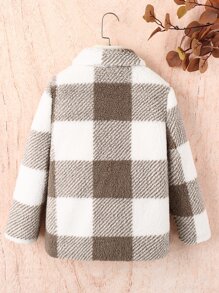 SHEIN 女孩大方格圖案絨毛外套