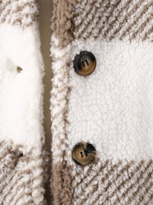 SHEIN 女孩大方格圖案絨毛外套