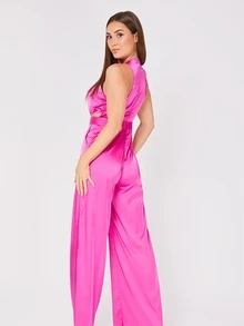 UNIQUE21 Wrap Cross Cut Out Wide Leg Jumpsuit - Hot Pink - View 2