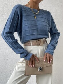 Dolman Sleeve Lace Up Back Jumper - Dusty Blue - View 3