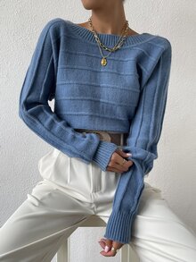 Dolman Sleeve Lace Up Back Jumper - Dusty Blue - View 4