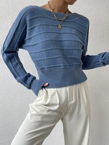 Dolman Sleeve Lace Up Back Jumper - Dusty Blue - View 5