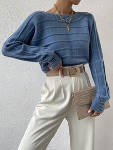 Dolman Sleeve Lace Up Back Jumper - Dusty Blue - View 6