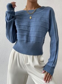 Dolman Sleeve Lace Up Back Jumper - Dusty Blue - View 1
