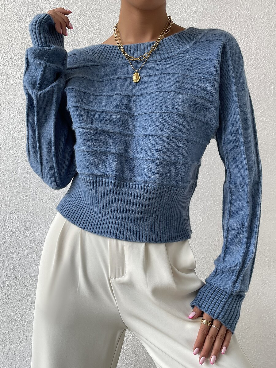 Dolman Sleeve Lace Up Back Jumper - Dusty Blue - View 1