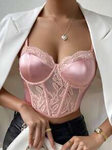 SHEIN Privé Top de tirantes bustier panel con encaje - Rosa vieja - Ver 1