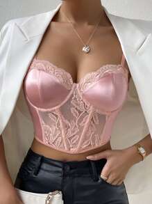 SHEIN Privé Top de tirantes bustier panel con encaje - Rosa vieja - Ver 3