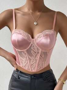 SHEIN Privé Top de tirantes bustier panel con encaje - Rosa vieja - Ver 5