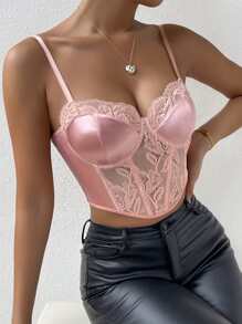 SHEIN Privé Top de tirantes bustier panel con encaje - Rosa vieja - Ver 6