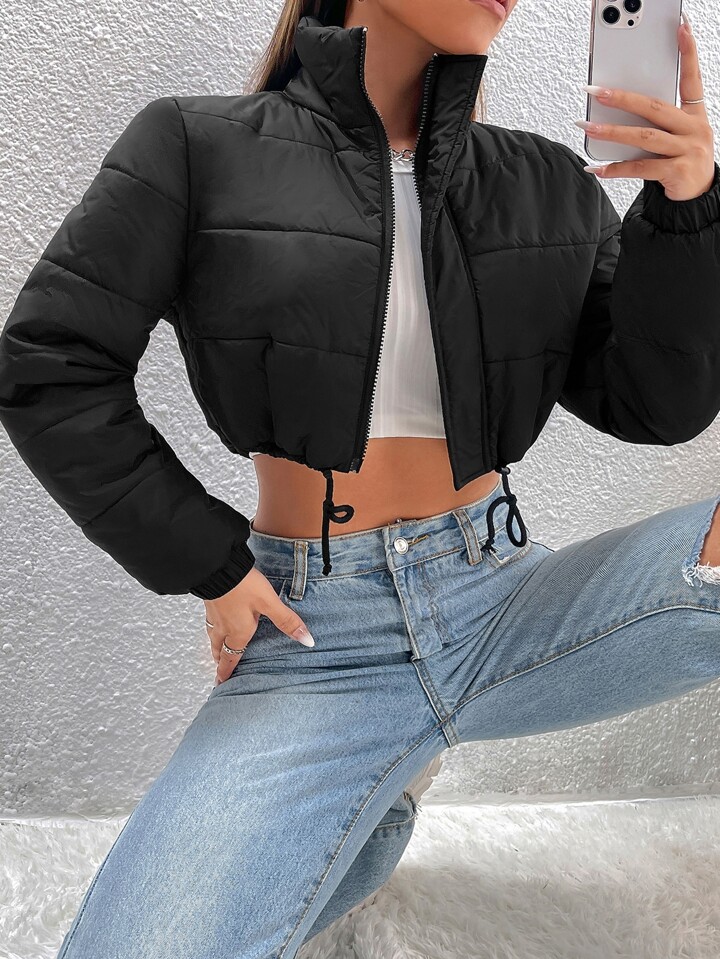 SHEIN スラントポケット ドローストリング裾 パッファーコート SHEIN スラントポケット ドローストリング裾 パッファーコート