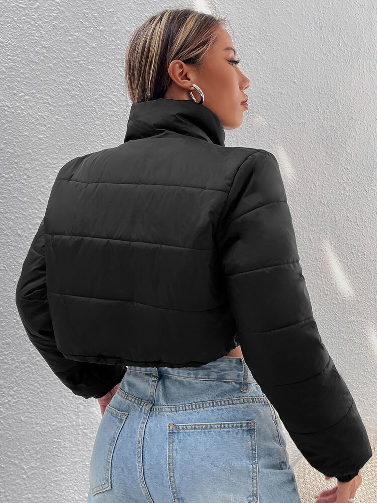 Drawstring Hem Crop Padded Coat In Fall/Winter