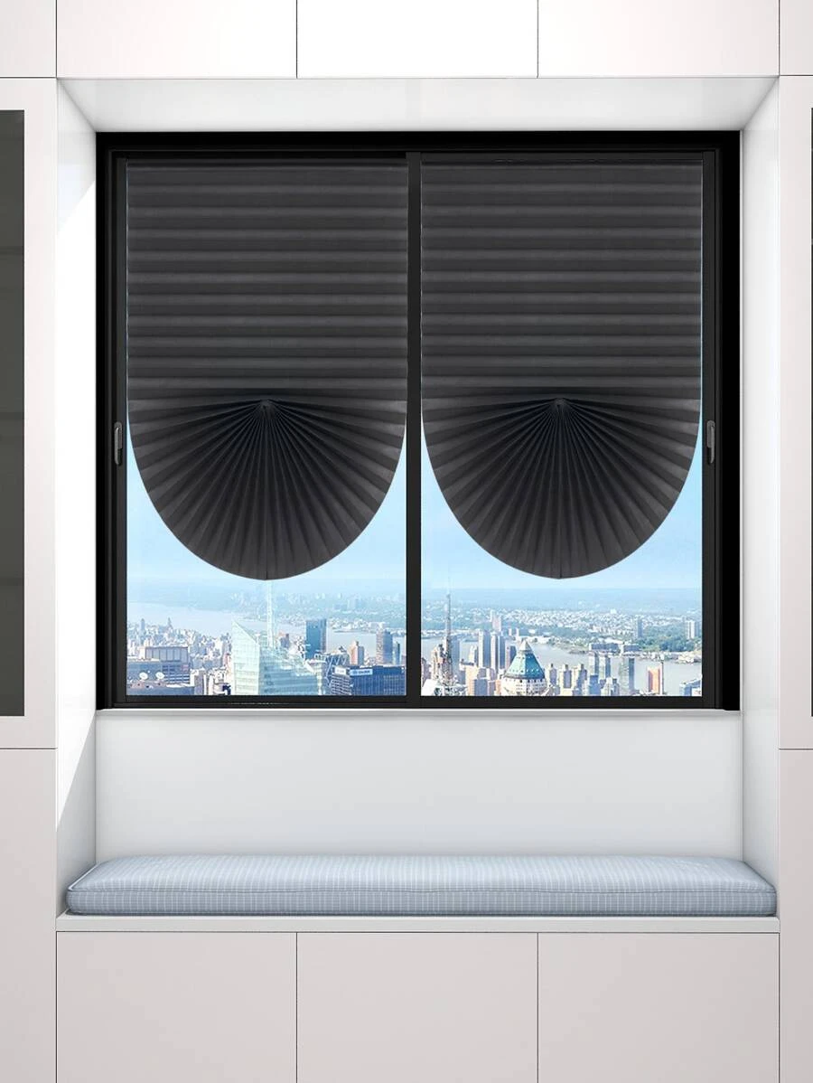 1 pieza Cortina plisada autoadhesiva, cortina opaca para privacidad en el dormitorio, fácil instalación sin necesidad de perforar, bloqueo de sol - Negro - Ver 1