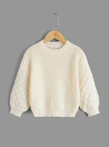 SHEIN Toddler Girls Drop Shoulder Cable Knit Jumper - Beige - View 1