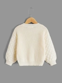 SHEIN Toddler Girls Drop Shoulder Cable Knit Jumper - Beige - View 2