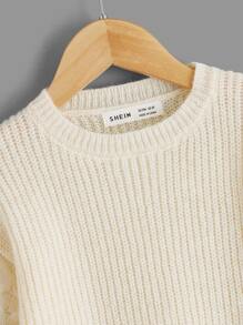SHEIN Toddler Girls Drop Shoulder Cable Knit Jumper - Beige - View 3