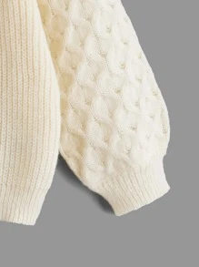 SHEIN Toddler Girls Drop Shoulder Cable Knit Jumper - Beige - View 4