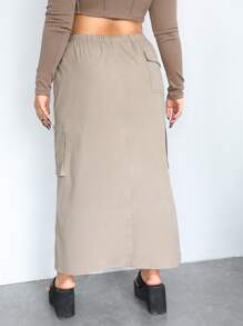 SHEIN ICON Taglie Forti Gonna paracadute in stile gorpcore tasca laterale con patta - Albicocca - Visualizzare 2