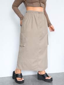 SHEIN ICON Taglie Forti Gonna paracadute in stile gorpcore tasca laterale con patta - Albicocca - Visualizzare 3