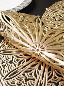 1 pieza Camino de mesa con abertura con diseño de flor - Dorado - Ver 3
