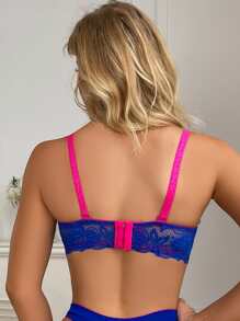 Áo ngực nữ phối ren gợi cảm màu khối, áo lót nâng ngực có gọng cho cúp B - Xanh đậm - Xem 2