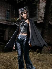 ROMWE Goth Tie Front Cape - Black - View 1