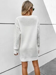 SHEIN Clasi Cable Knit Drop Shoulder Jumper Dress Without Belt - White - View 2