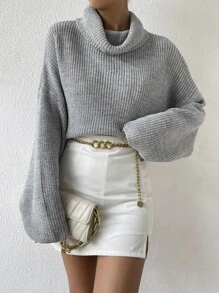 SHEIN Essnce Cowl Neck Drop Shoulder Jumper - Light Grey - View 4