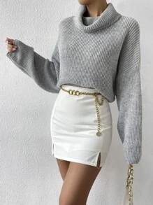 SHEIN Essnce Cowl Neck Drop Shoulder Jumper - Light Grey - View 5