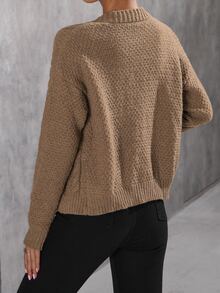SHEIN LUNE Cable Knit Drop Shoulder Cardigan - Brown - View 2