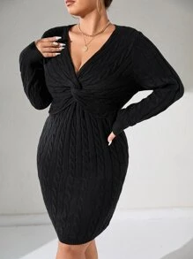 SHEIN Unity Plus Twist Cable Knit Jumper Dress - Black - View 3