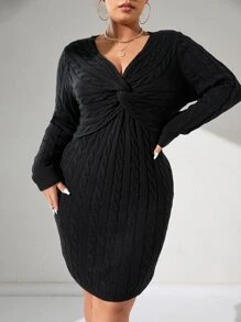 SHEIN Unity Plus Twist Cable Knit Jumper Dress - Black - View 4
