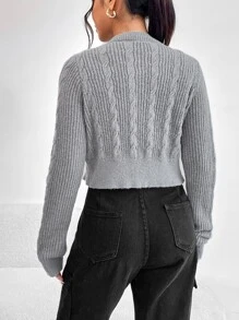 SHEIN Cárdigan tejido de cable & Top tejido corto - Gris - Ver 3