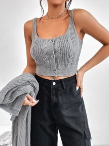 SHEIN Cárdigan tejido de cable & Top tejido corto - Gris - Ver 7