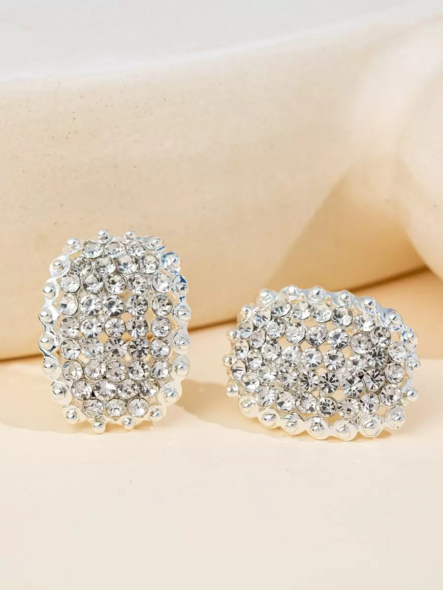 Rhinestone Decor Stud Earrings - Silver - View 1
