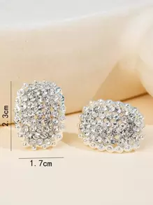 Rhinestone Decor Stud Earrings - Silver - View 3