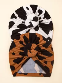 2pcs Baby Cow Print Hat - Multicolor - View 1